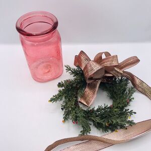 Pink Florist Glass Quart Jar and Small Wreath Decor Rose Pink